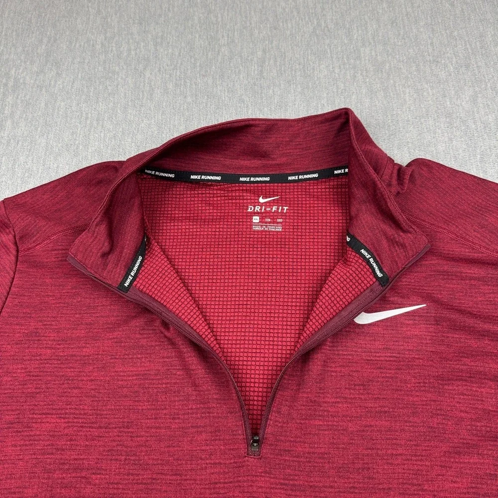 Nike Running Shirt Mens 2XL XXL Red 1/4 Zip Long Sleeve Dri-Fit Training Active